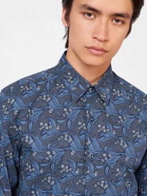 Ben Sherman Art Nouveau Floral Overhemd Donkerblauw | 13QBJIYZG