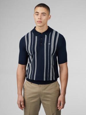 Ben Sherman B by Ben Sherman Crinkle Cotton Stripe Polo Gebreide Kleding Donkerblauw | 46QLYITCJ