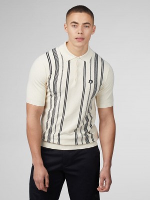 Ben Sherman B by Ben Sherman Crinkle Cotton Stripe Polo Gebreide Kleding Wit | 67AGEDHMW