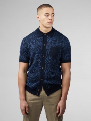 Ben Sherman B by Ben Sherman Swirl Jacquard Button Through Polo Gebreide Kleding Donkerblauw | 42EWUXDIT