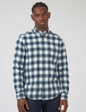 Ben Sherman Brushed Ombre Check Flannel Overhemd Groen | 56ZQWABUX