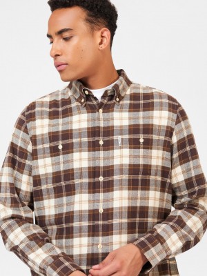 Ben Sherman Brushed Plain Check Overhemd Chocola | 97FXJDTLC