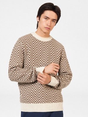 Ben Sherman Chevron Jacquard Crewneck Gebreide Kleding Wit | 20JEIQXCM