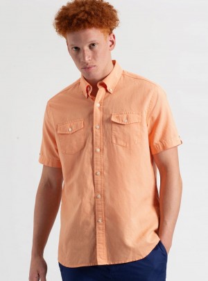 Ben Sherman Garment Dye Linen Overhemd Oranje | 60UASQJNE