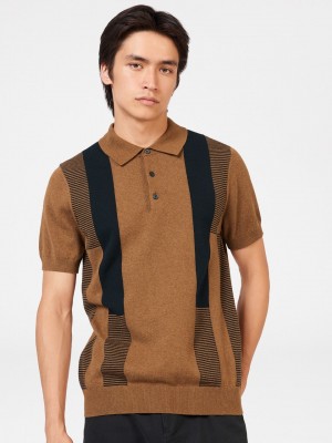 Ben Sherman Intarsia Stripe Polo Hals Trui Bruin | 27OKHIUWS