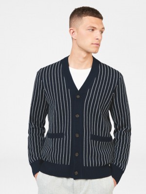 Ben Sherman Jacquard Stripe Cardigan Gebreide Kleding Donkerblauw | 75HZBFUVJ