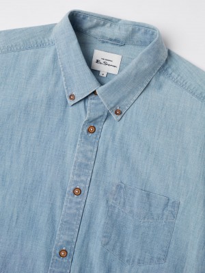 Ben Sherman Long-Sleeve Chambray Overhemd Blauw Donkerblauw | 03EKRGOXC