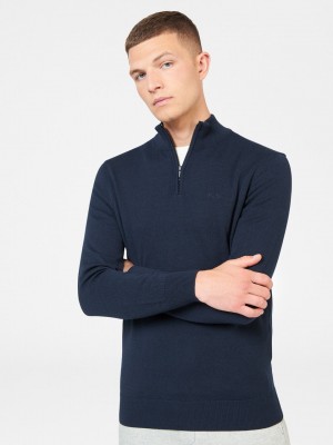 Ben Sherman Merino Half-Zip Gebreide Kleding Donkerblauw | 36DRGUVBK