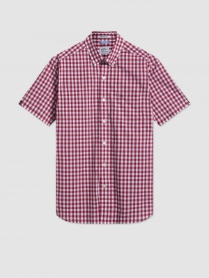 Ben Sherman Short Sleeve House Poplin Gingham Overhemd Bordeaux | 39PMXARNH