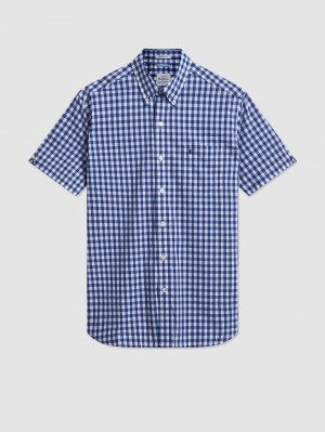 Ben Sherman Short Sleeve House Poplin Gingham Overhemd Donkerblauw Olijfgroen | 65NCHUIPR