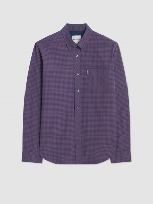 Ben Sherman Signature Gingham Long-Sleeve Overhemd Paars | 95GSJUKVN