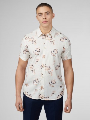 Ben Sherman Signature Linear Floral Overhemd Wit | 04NOSWIBF