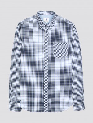 Ben Sherman Signature Long-Sleeve Gingham Overhemd Donkerblauw | 43DROQZXB