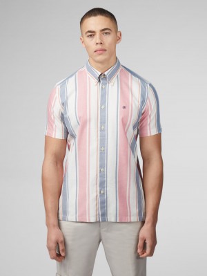 Ben Sherman Signature Multicolor Stripe Overhemd Donkerroze | 23WQBYRSO