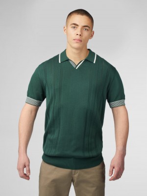 Ben Sherman Signature Open Neck Polo Gebreide Kleding Groen | 04FMWOCBL