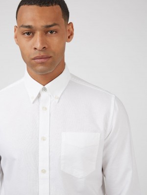 Ben Sherman Signature Organic Long-Sleeve Oxford Overhemd Wit | 82ILHBZOC