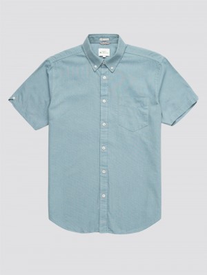 Ben Sherman Signature Organic Short-Sleeve Oxford Shadow Overhemd Blauw Grijs | 48LDKAFTQ