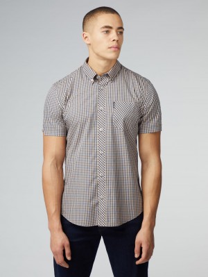 Ben Sherman Signature Short Sleeve Gingham Overhemd Koper Oranje | 62WRVGXKO