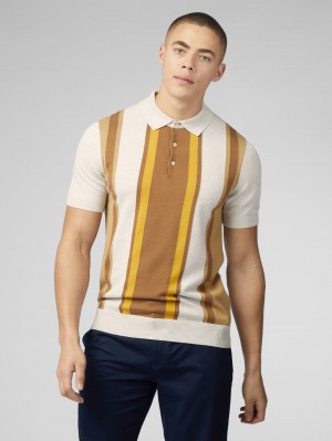 Ben Sherman Signature Vertical Stripe Polo Gebreide Kleding Wit | 36QLOGKVE