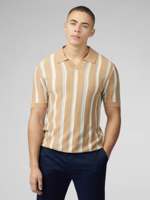 Ben Sherman Vertical Stripe Open Neck Polo Gebreide Kleding Grijs | 32RBDWLVN