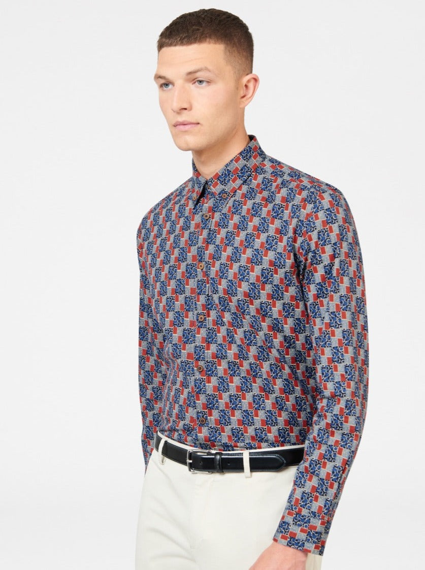 Ben Sherman 1950s Checkerboard Overhemd Indigo | 65SFDVQYH