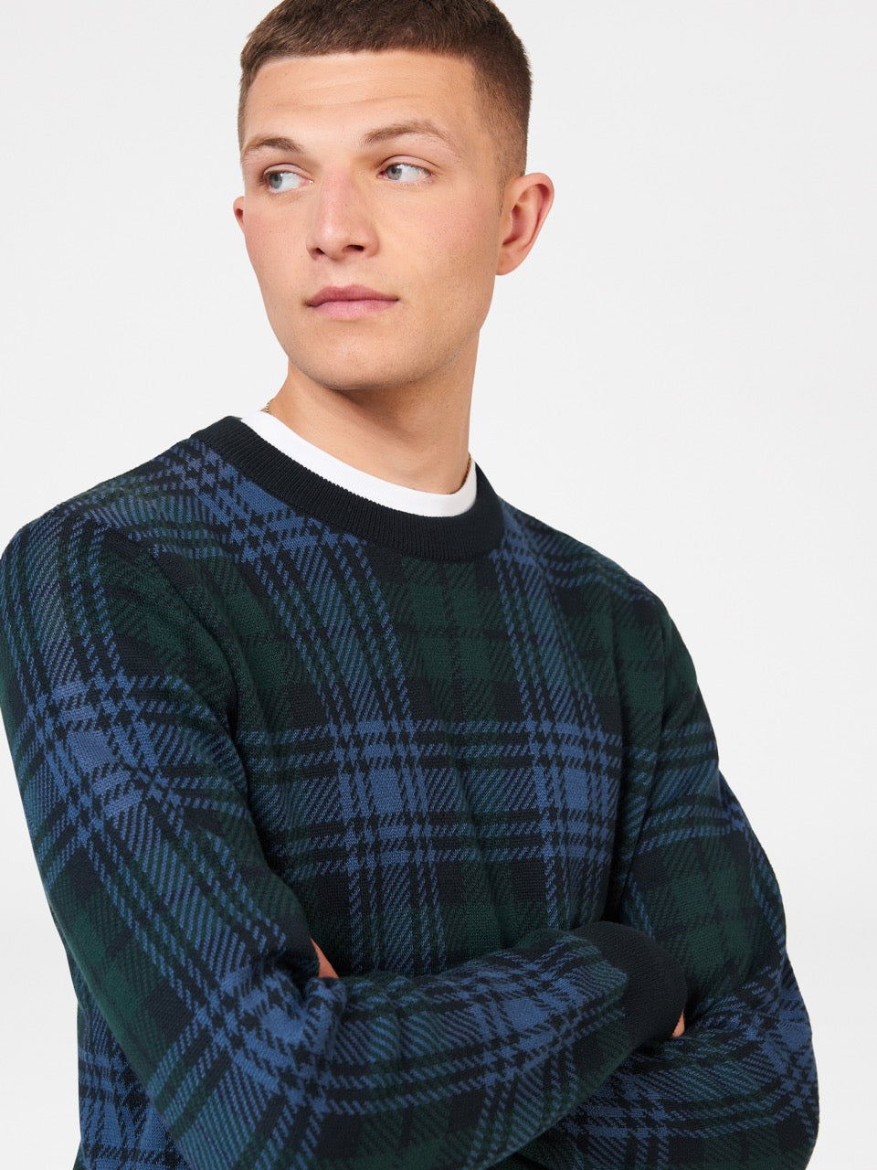 Ben Sherman Blackwatch Check Crewneck Gebreide Kleding Zwart | 93LISNJCF