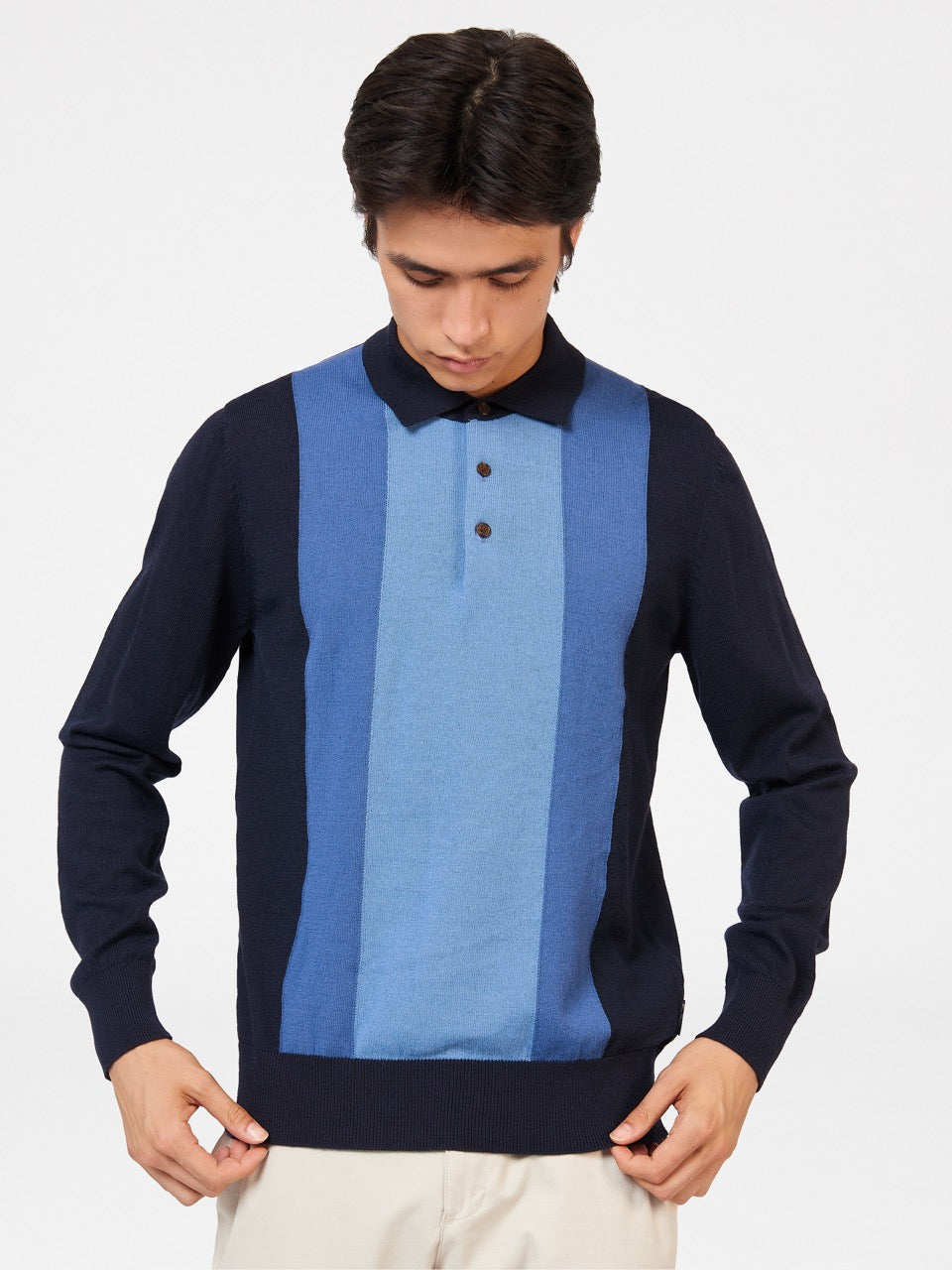 Ben Sherman Block Stripe Merino Polo Hals Trui Donkerblauw | 82JHMQIDK