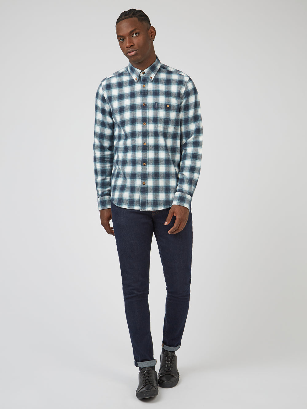 Ben Sherman Brushed Ombre Check Flannel Overhemd Groen | 56ZQWABUX