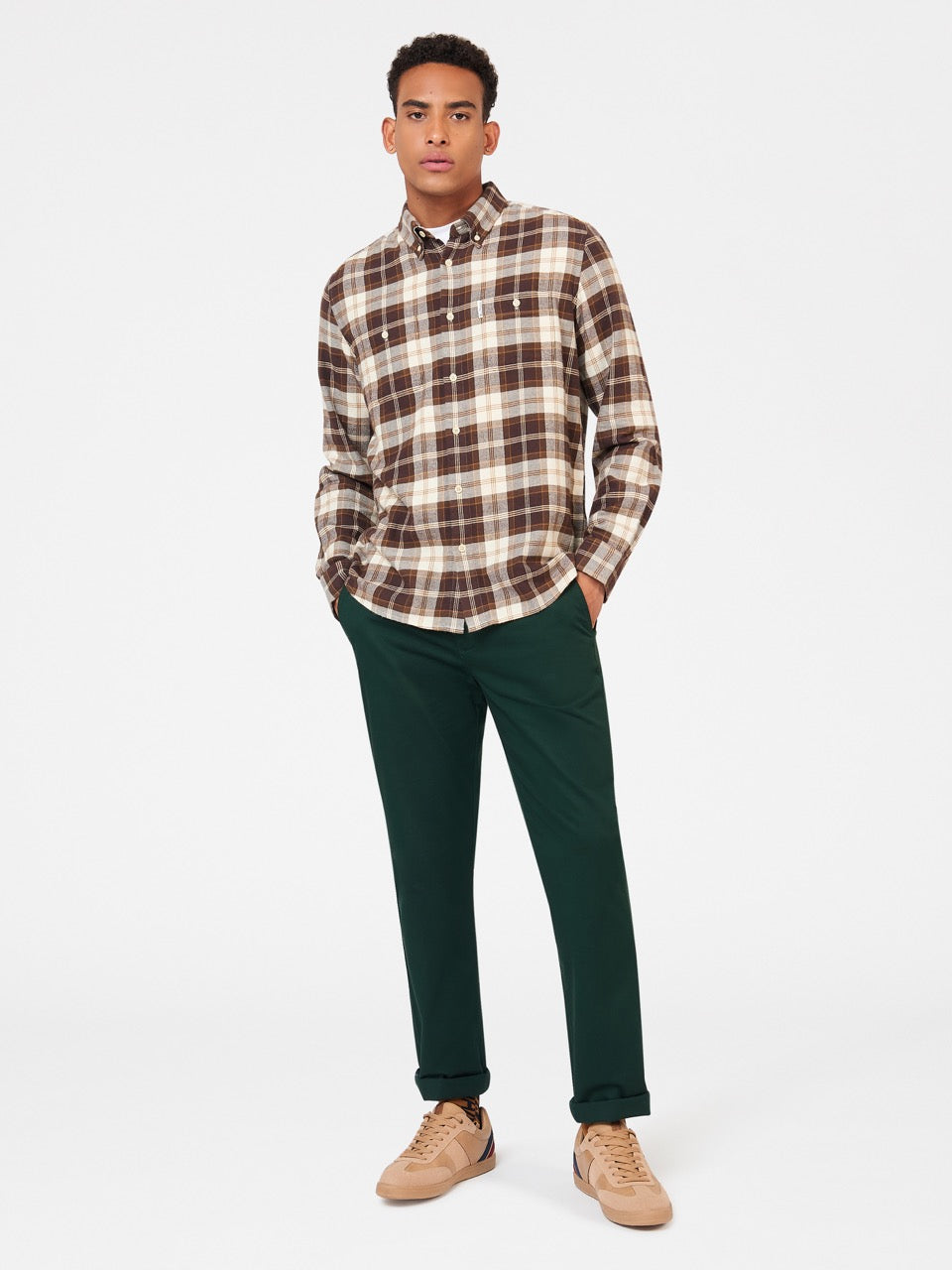 Ben Sherman Brushed Plain Check Overhemd Chocola | 97FXJDTLC