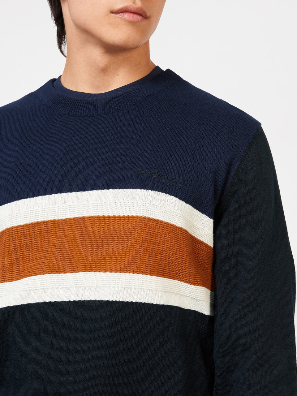 Ben Sherman Chest Stripe Crewneck Gebreide Kleding Zwart | 78ZUALWNB