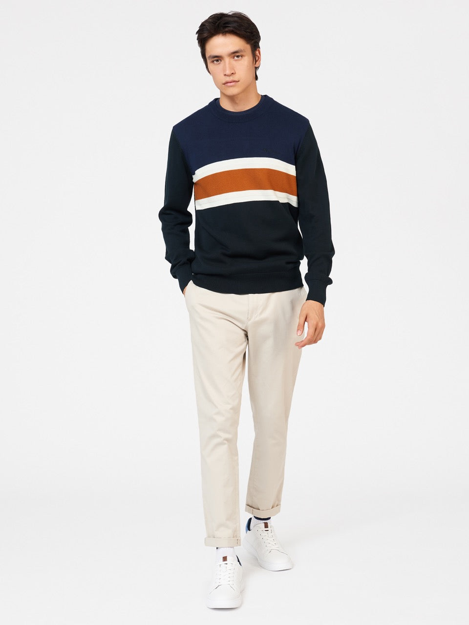 Ben Sherman Chest Stripe Crewneck Gebreide Kleding Zwart | 78ZUALWNB