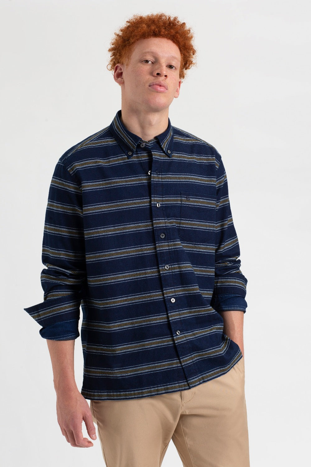 Ben Sherman Dalston Blues Long Sleeve Indigo Stripe Overhemd Indigo | 16EXJVADO