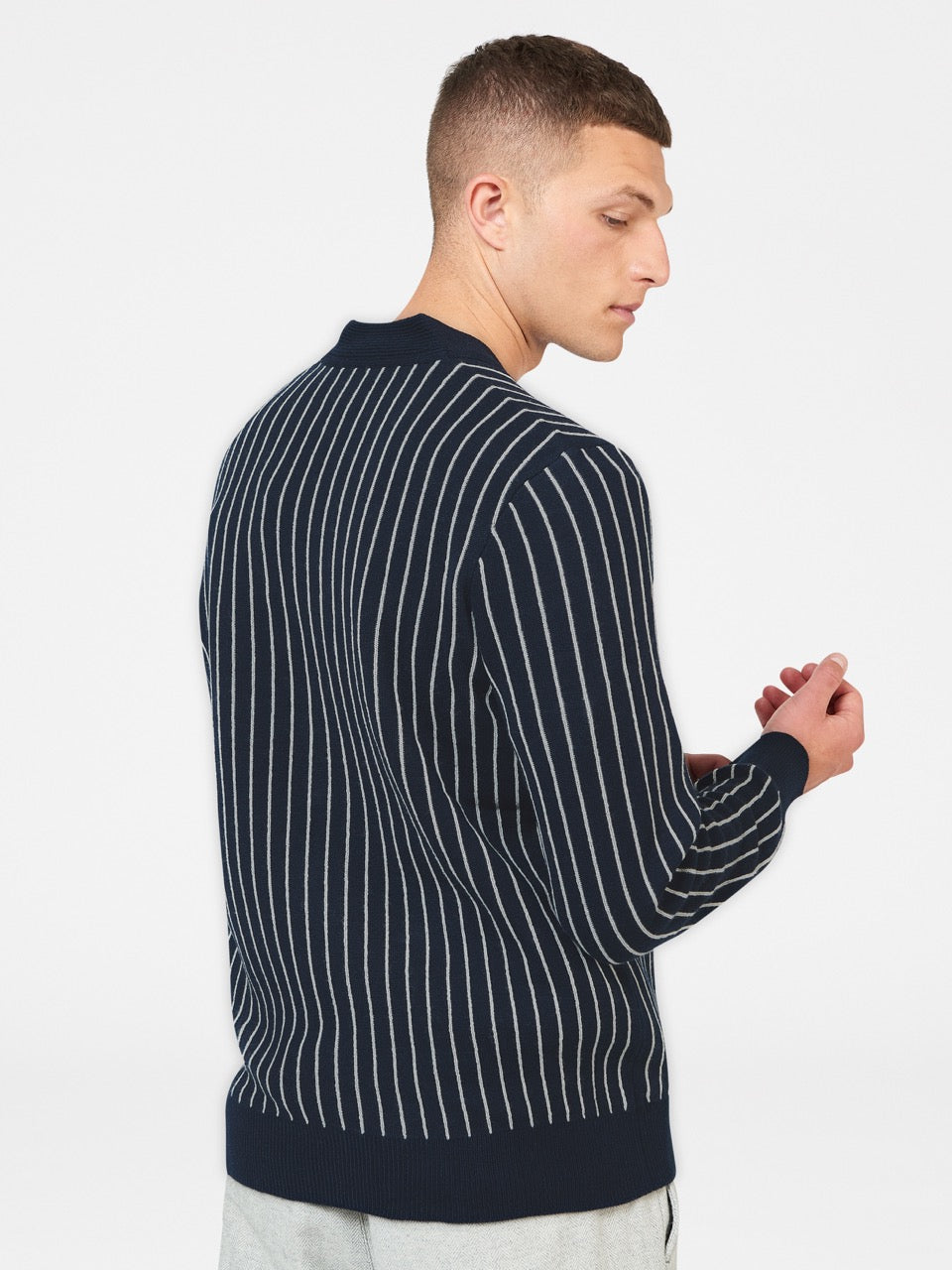 Ben Sherman Jacquard Stripe Cardigan Gebreide Kleding Donkerblauw | 75HZBFUVJ