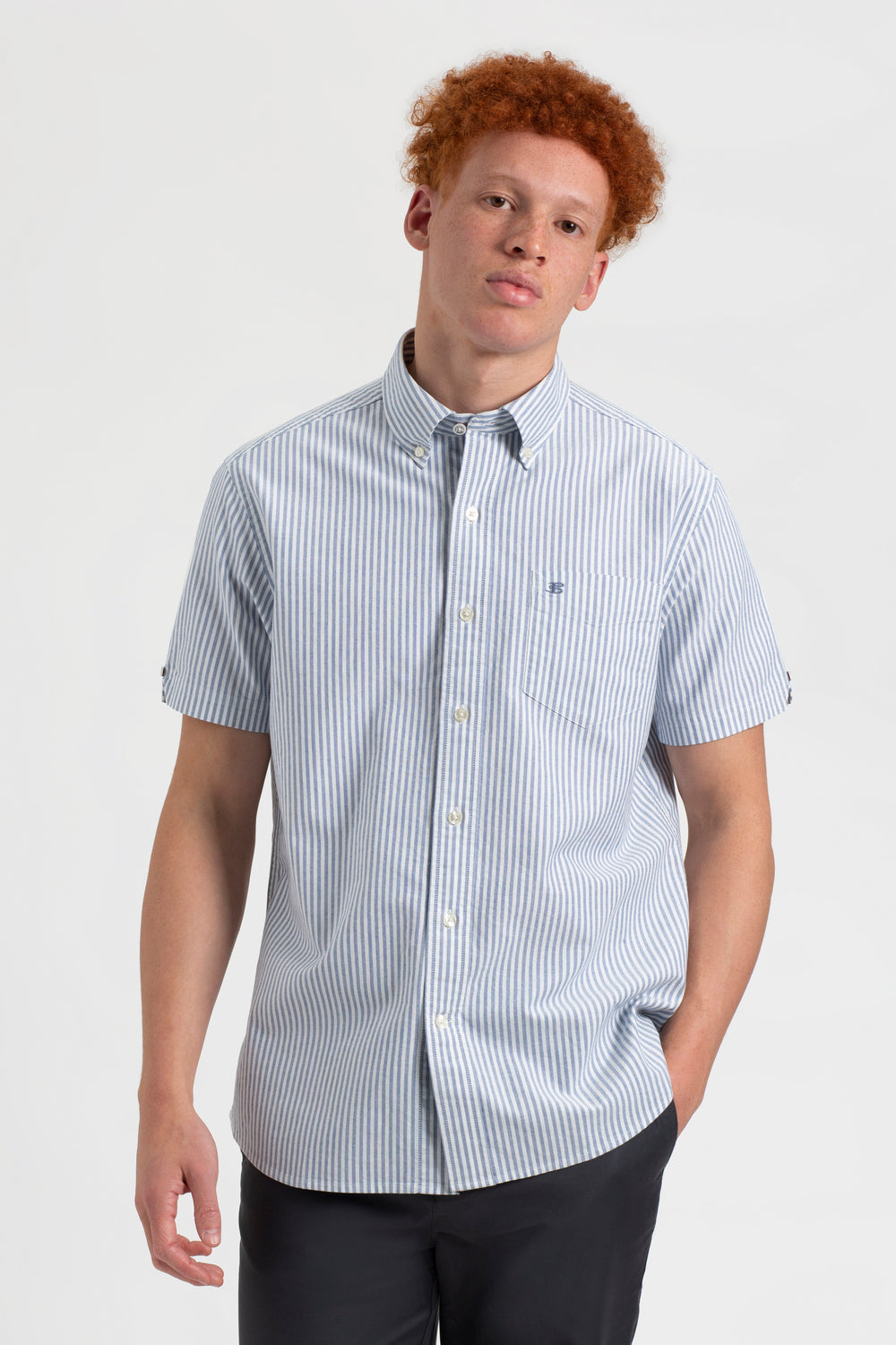 Ben Sherman Short Sleeve Brighton Oxford Organic Bengal Stripe Overhemd Indigo Strepen | 06GRSTHMP