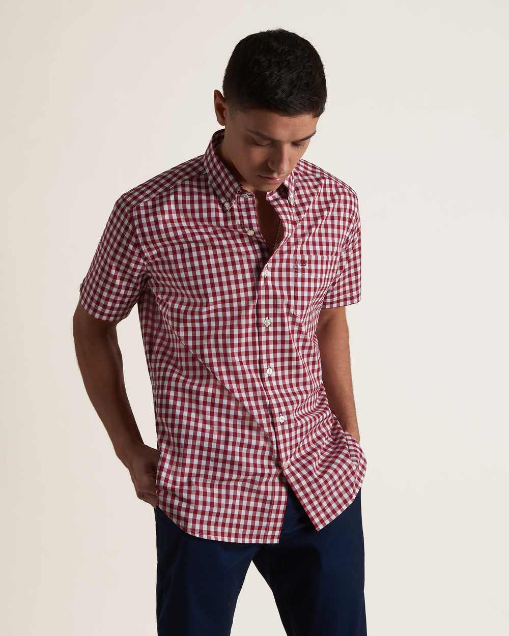 Ben Sherman Short Sleeve House Poplin Gingham Overhemd Bordeaux | 39PMXARNH