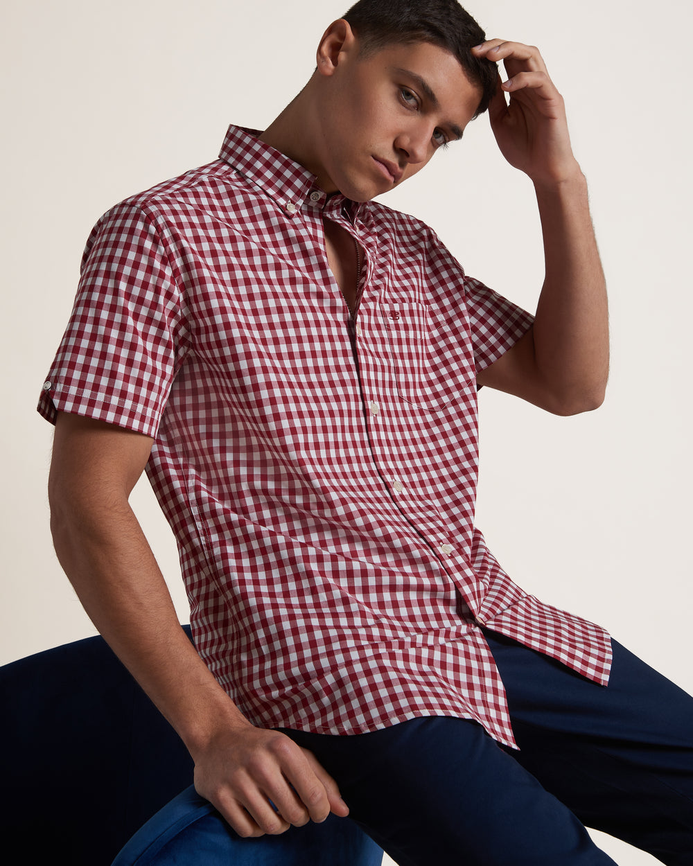 Ben Sherman Short Sleeve House Poplin Gingham Overhemd Bordeaux | 39PMXARNH