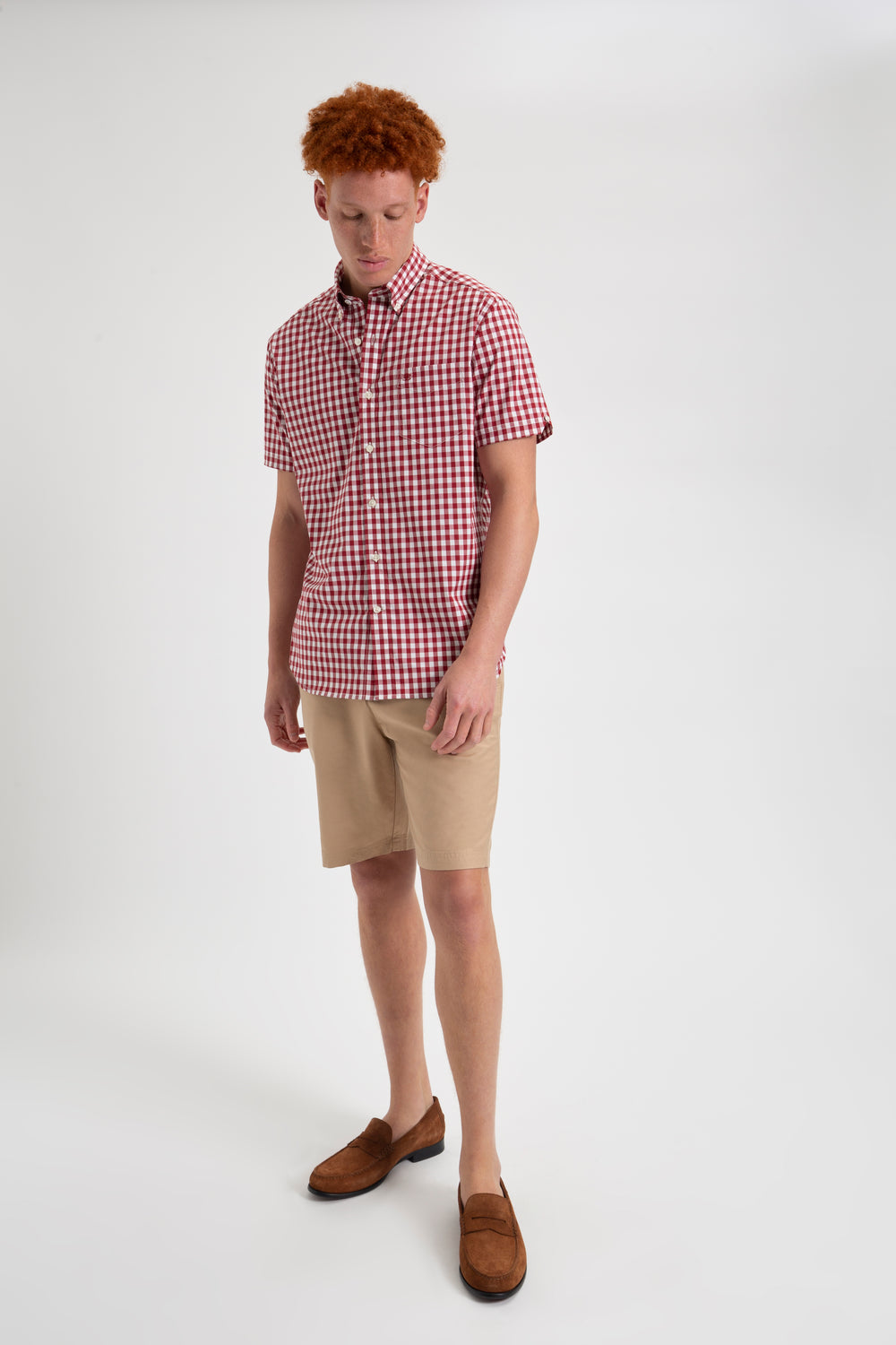 Ben Sherman Short Sleeve House Poplin Gingham Overhemd Bordeaux | 39PMXARNH