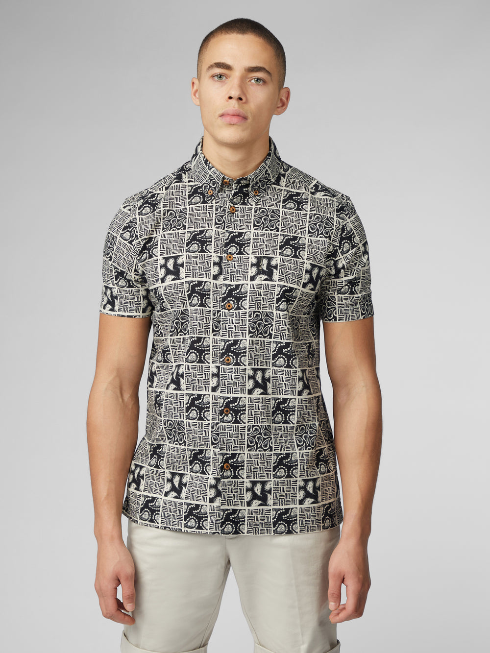 Ben Sherman Signature Checkerboard Paisley Print Overhemd Zwart | 32LYSPTJI