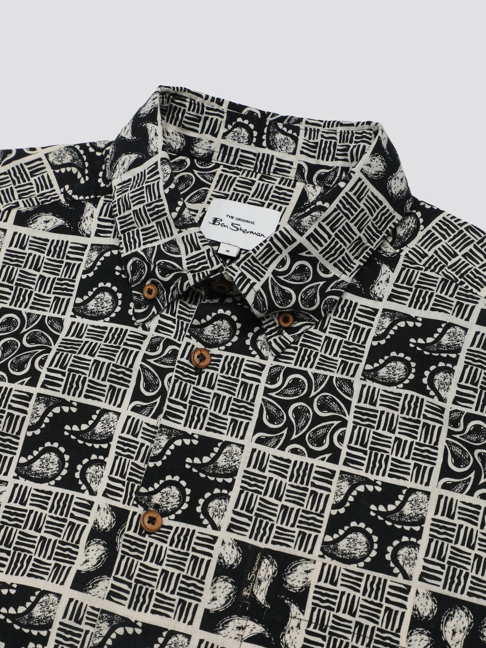 Ben Sherman Signature Checkerboard Paisley Print Overhemd Zwart | 32LYSPTJI