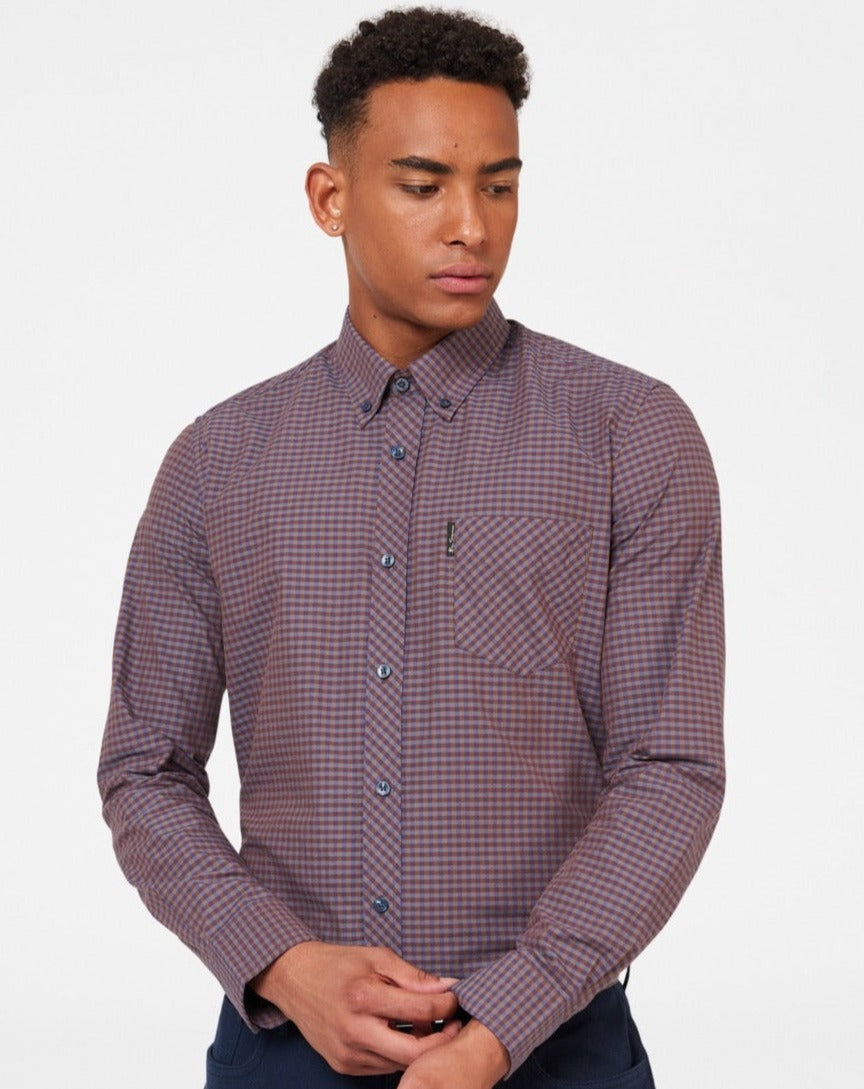 Ben Sherman Signature Gingham Long-Sleeve Overhemd Paars | 50TXJYLVQ