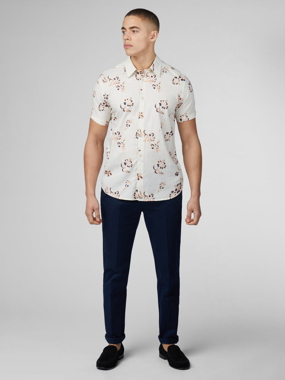 Ben Sherman Signature Linear Floral Overhemd Wit | 04NOSWIBF