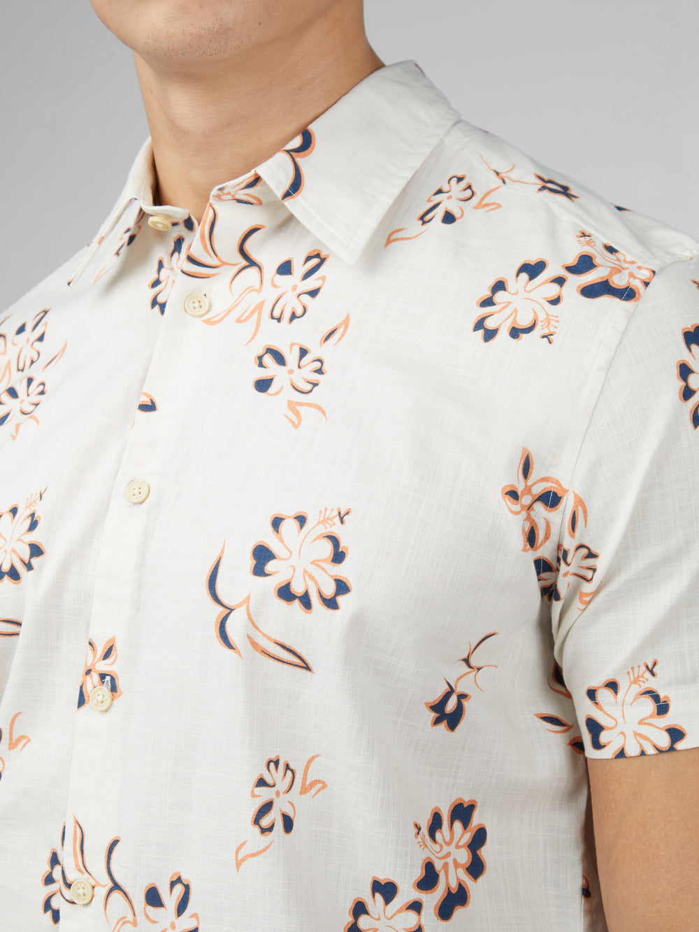 Ben Sherman Signature Linear Floral Overhemd Wit | 04NOSWIBF