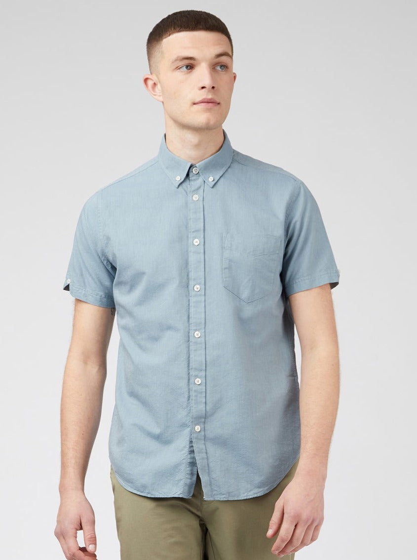 Ben Sherman Signature Organic Short-Sleeve Oxford Shadow Overhemd Blauw Grijs | 48LDKAFTQ