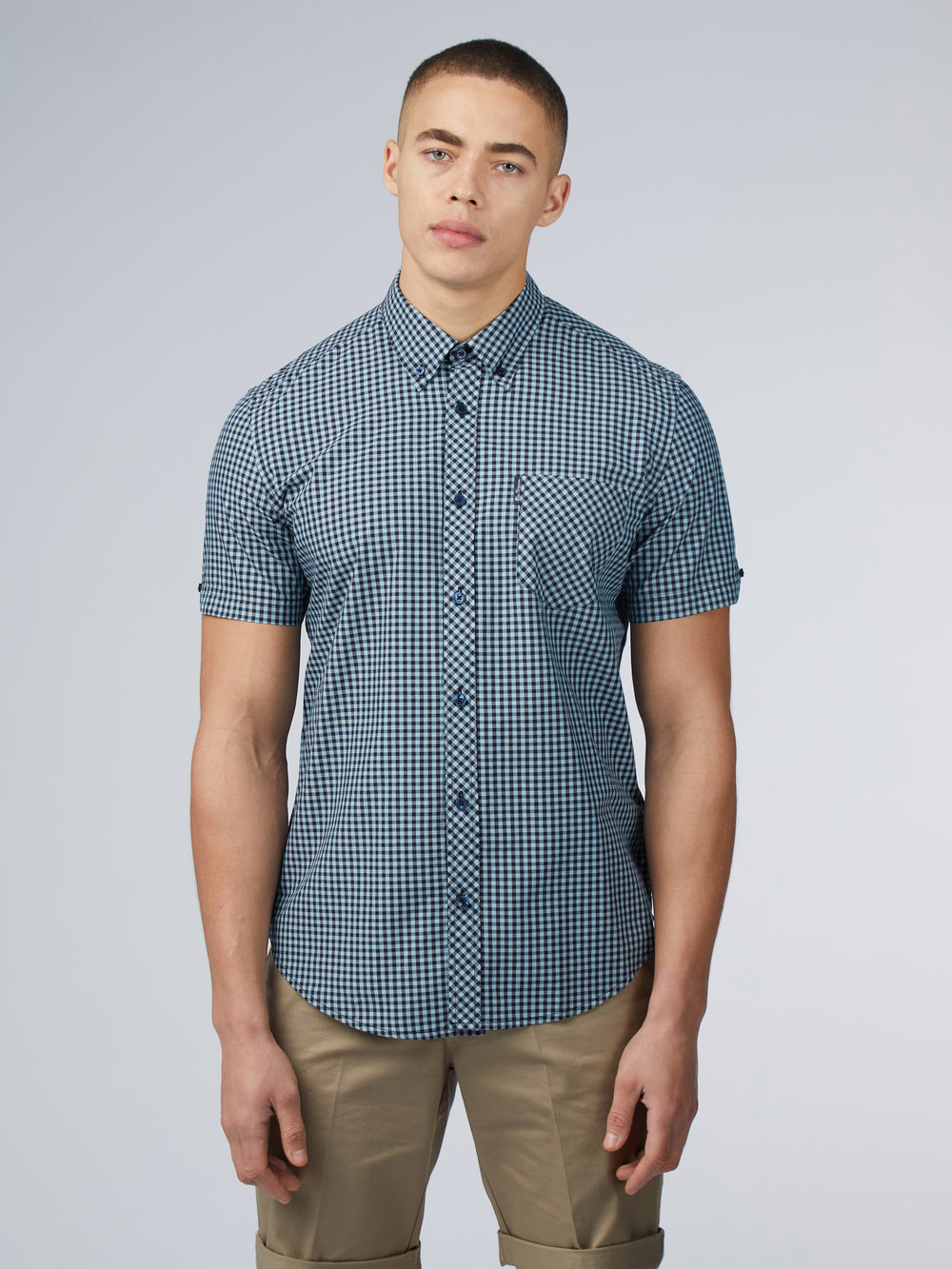 Ben Sherman Signature Short Sleeve Gingham Overhemd Blauw | 75TYEXVOG