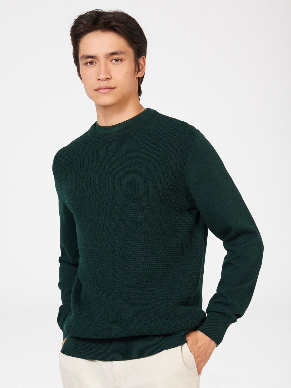 Ben Sherman Textured Crewneck Gebreide Kleding Donkergroen | 41PVZEIOY