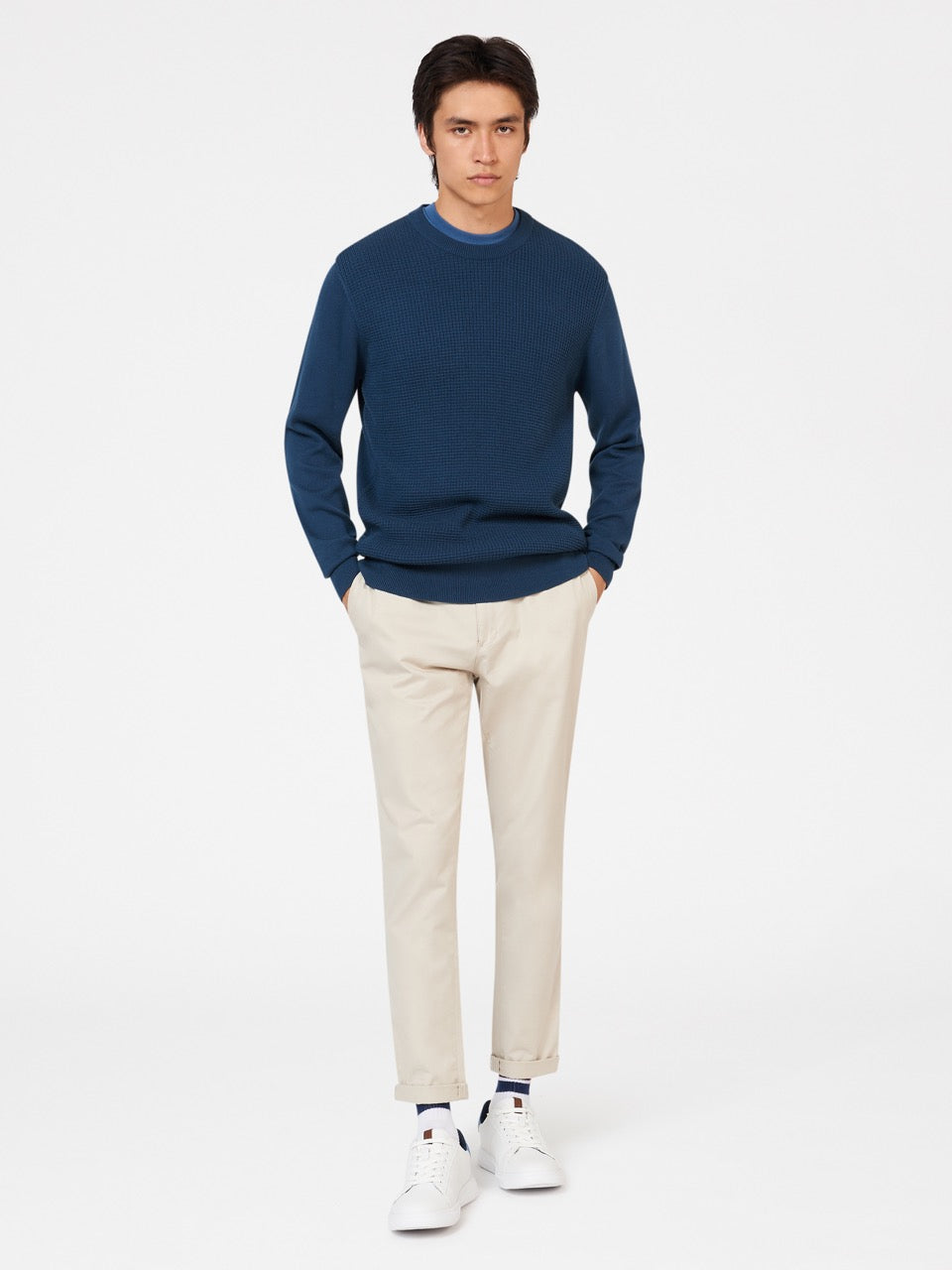 Ben Sherman Textured Crewneck Gebreide Kleding Indigo | 23OFNQVLX